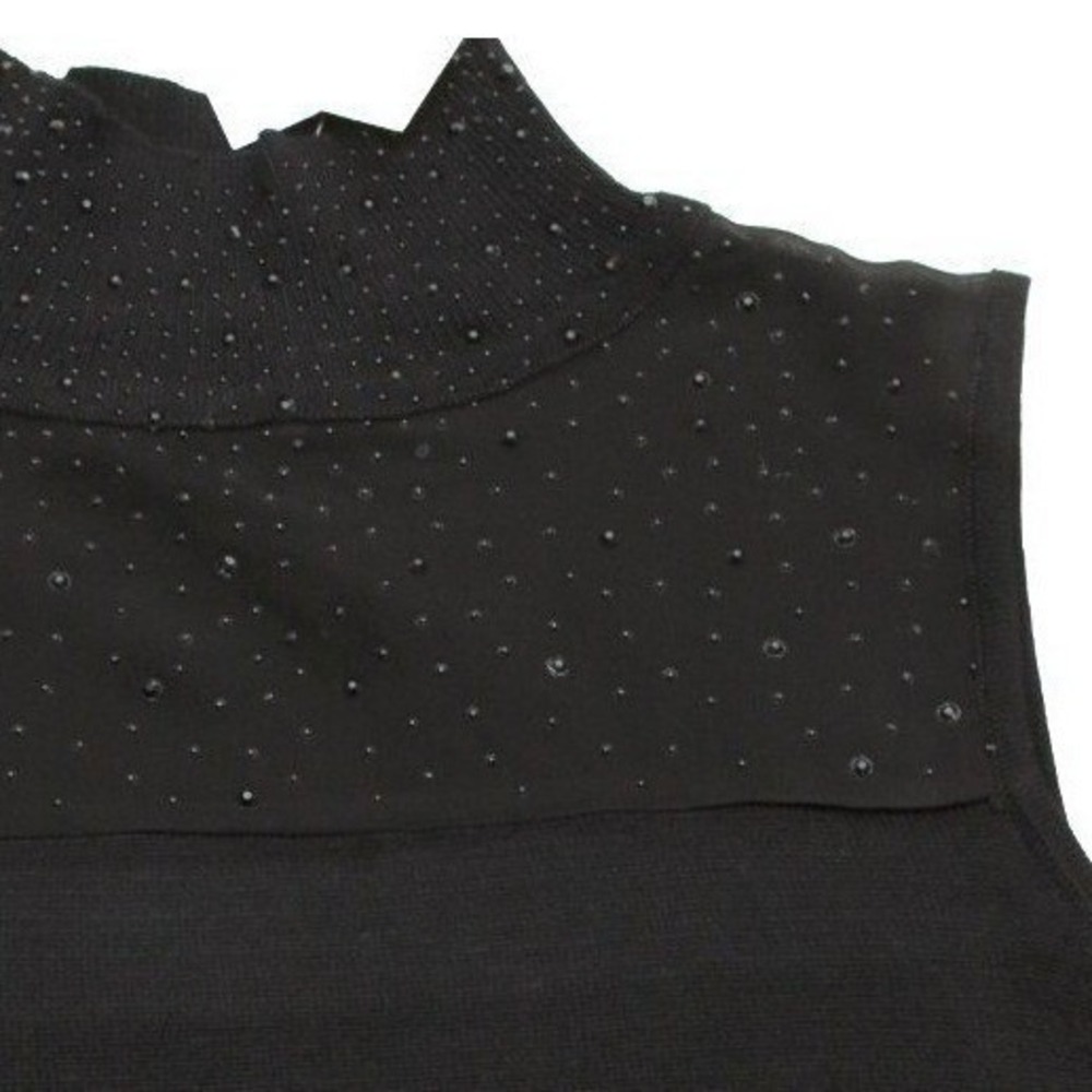 Carmen Marc Valvo Womens XS Sleeveless Mock Neck Black Top Rhinestones Detail